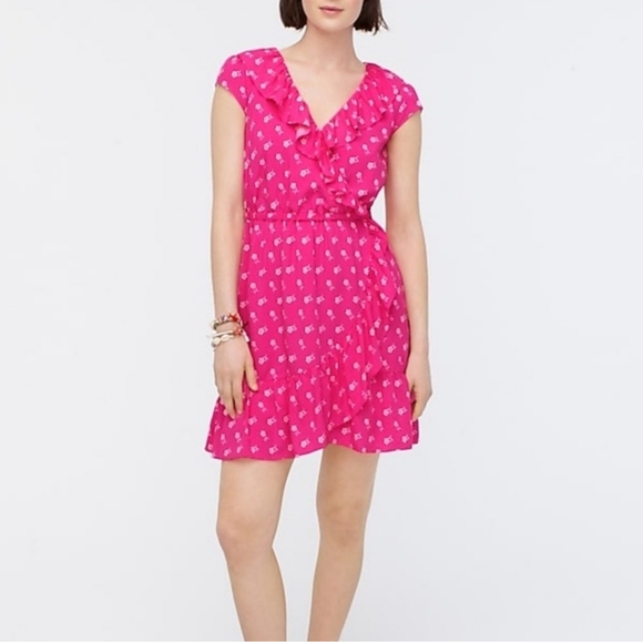 J. Crew Pink Ruffle Floral Wrap Midi Summer Beach Dress - Picture 1 of 8